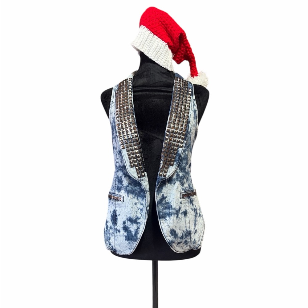 See you Monday, Studded Denim Vest, Sleeveless Tie-Dye Denim Vest, Small - Picture 12 of 12